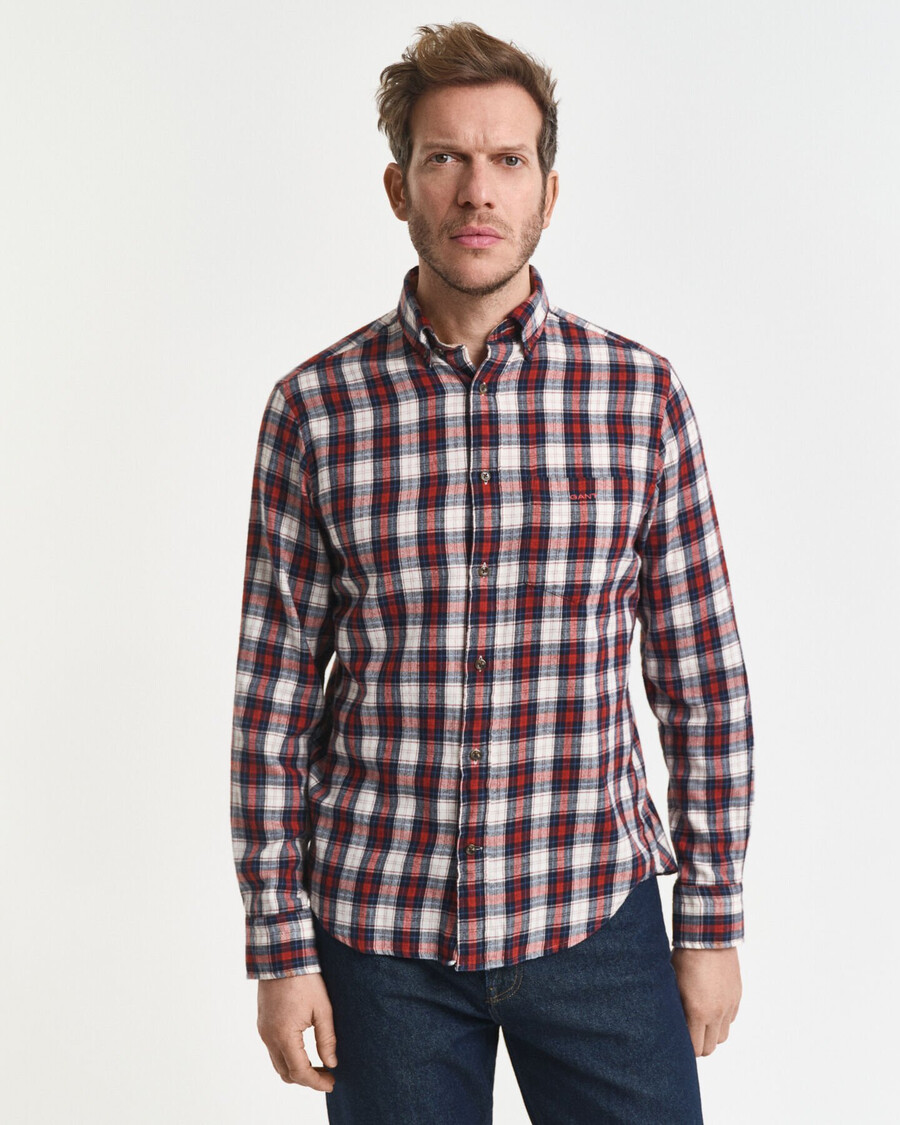 camisa de franela a cuadros de corte regular y efecto viento - Óxido moderno