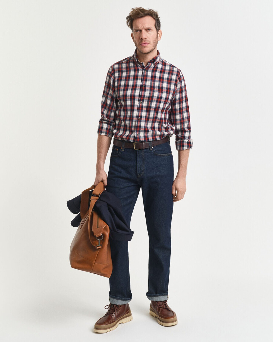camisa de franela a cuadros de corte regular y efecto viento - Óxido moderno