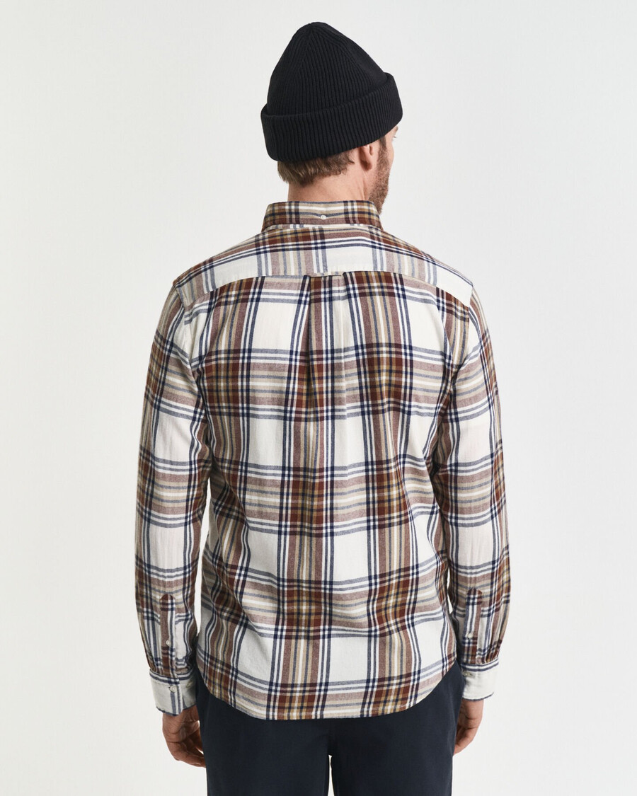 camisa de franela a cuadros con efecto desgastado y corte regular - crema