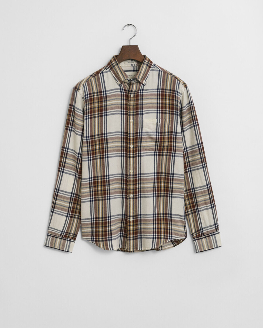 camisa de franela a cuadros con efecto desgastado y corte regular - crema