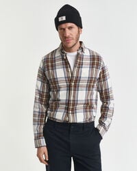 camisa de franela a cuadros con efecto desgastado y corte regular - crema