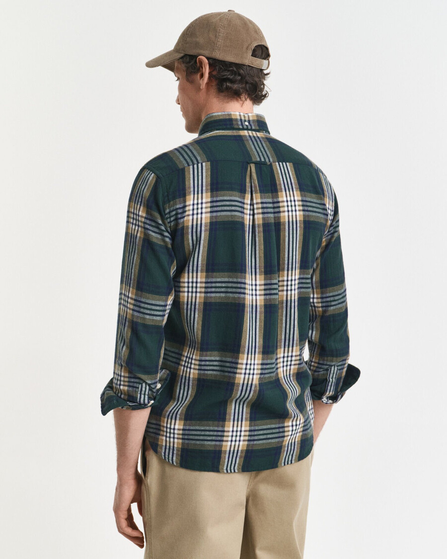 camisa de franela a cuadros de corte regular y efecto viento - verde tartán