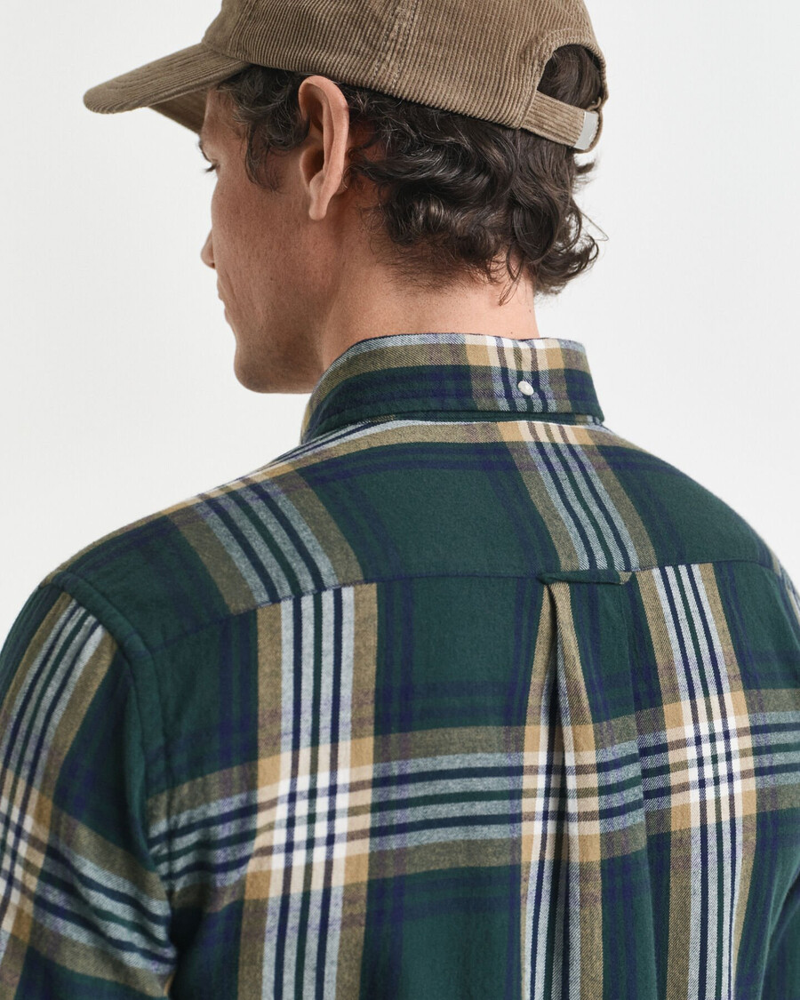 camisa de franela a cuadros de corte regular y efecto viento - verde tartán