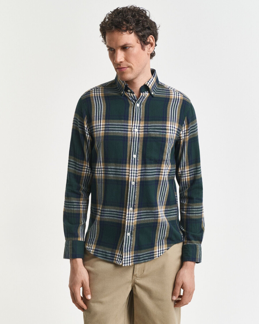 camisa de franela a cuadros de corte regular y efecto viento - verde tartán