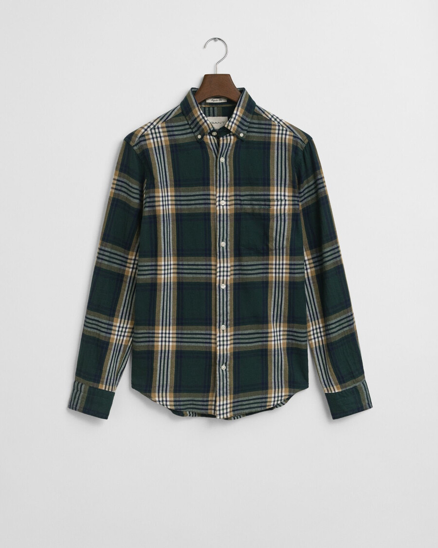 camisa de franela a cuadros de corte regular y efecto viento - verde tartán