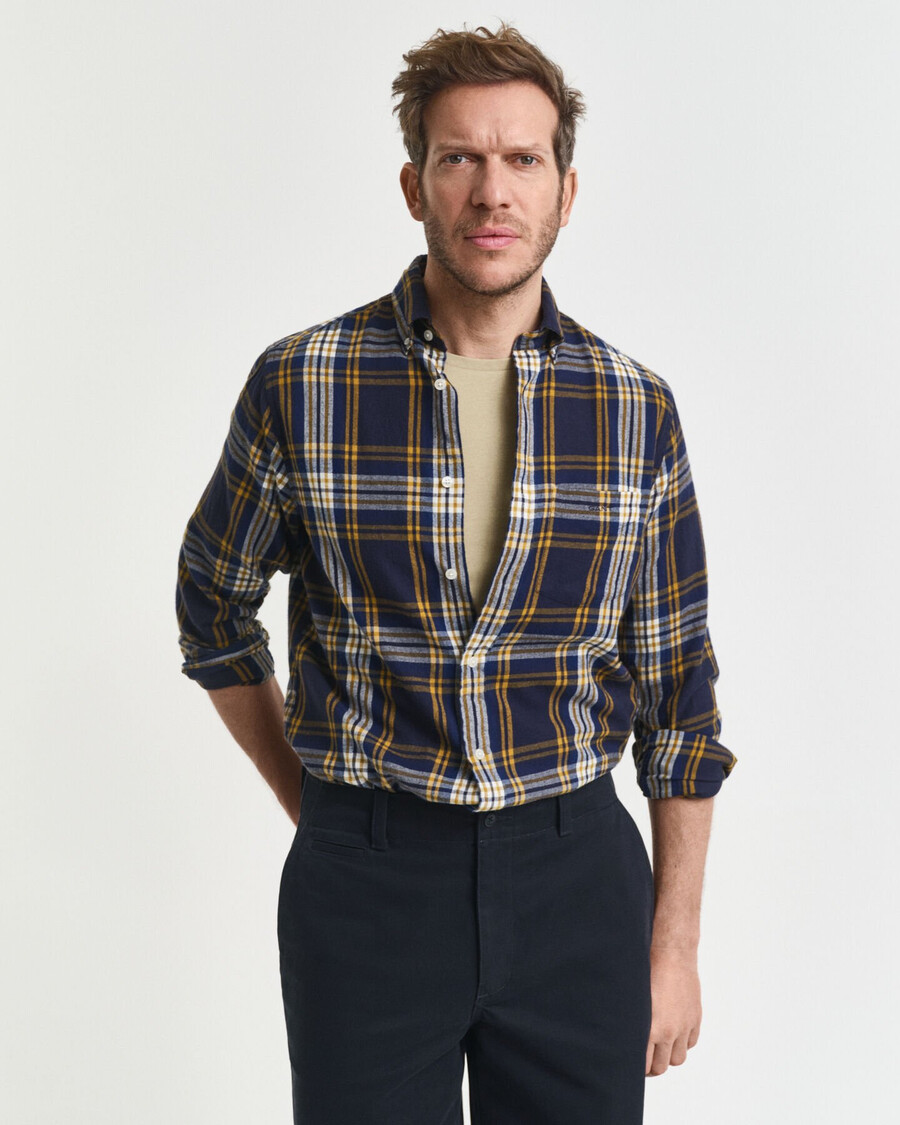 camisa de franela a cuadros con corte regular y efecto viento - azul noche