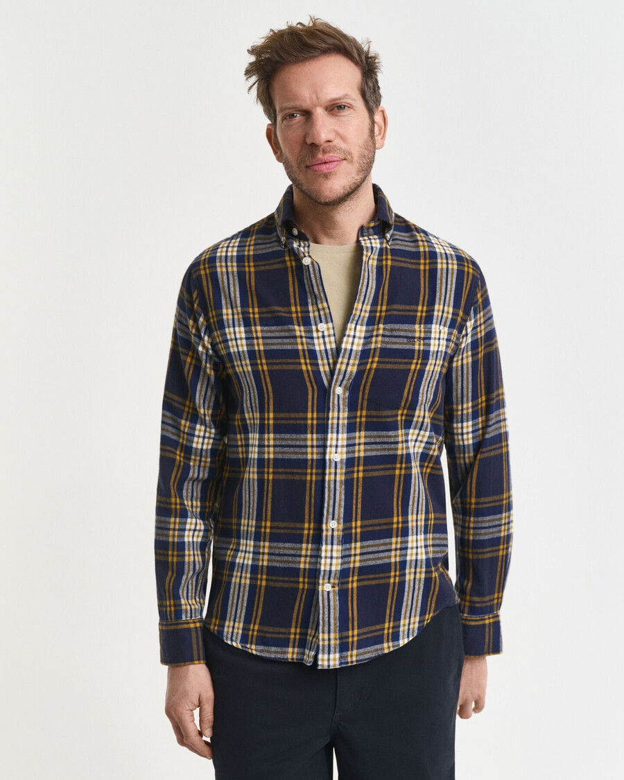 camisa de franela a cuadros con corte regular y efecto viento - azul noche