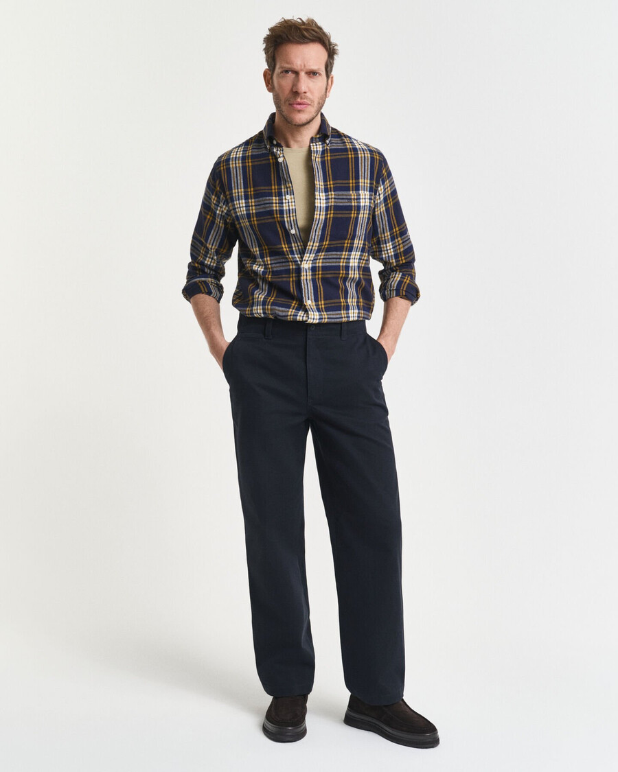 camisa de franela a cuadros con corte regular y efecto viento - azul noche