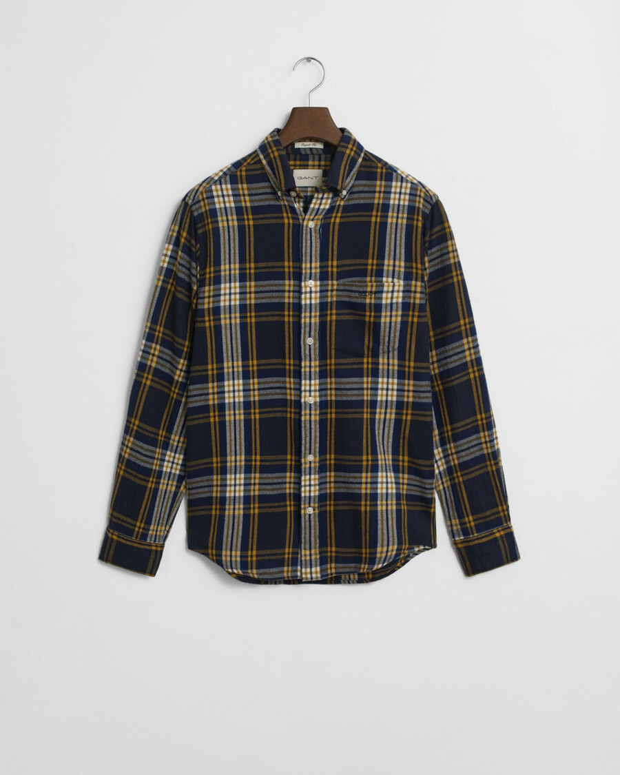 camisa de franela a cuadros con corte regular y efecto viento - azul noche