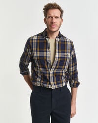 camisa de franela a cuadros con corte regular y efecto viento - azul noche