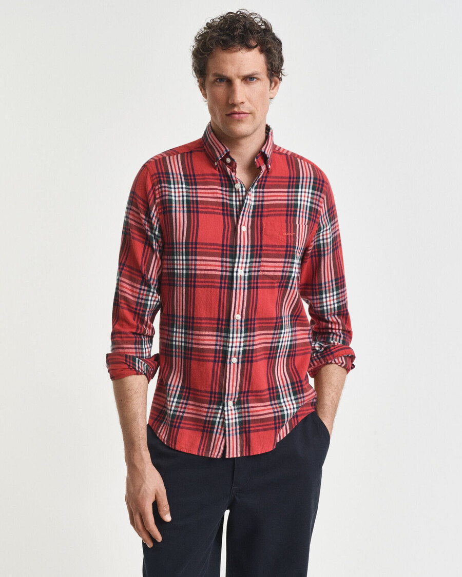 camisa de franela a cuadros de corte regular y efecto viento - Óxido moderno