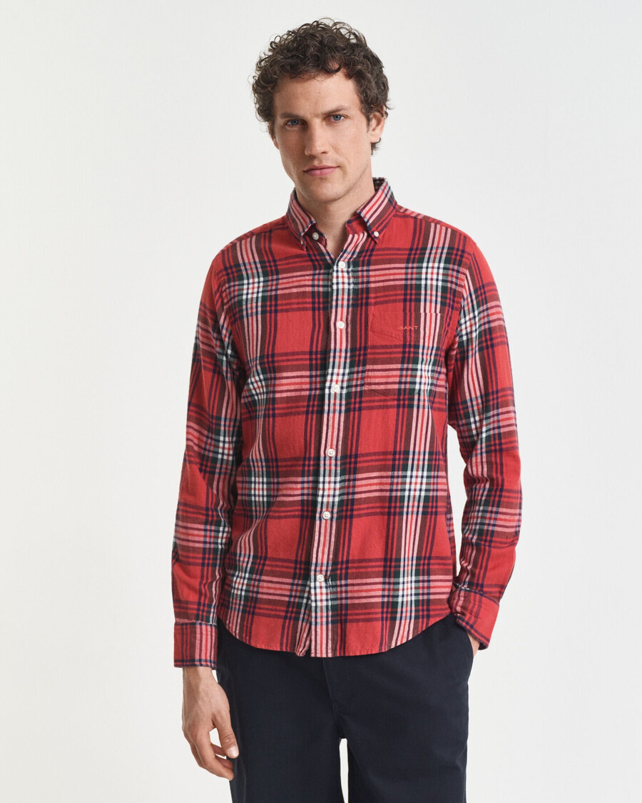camisa de franela a cuadros de corte regular y efecto viento - Óxido moderno
