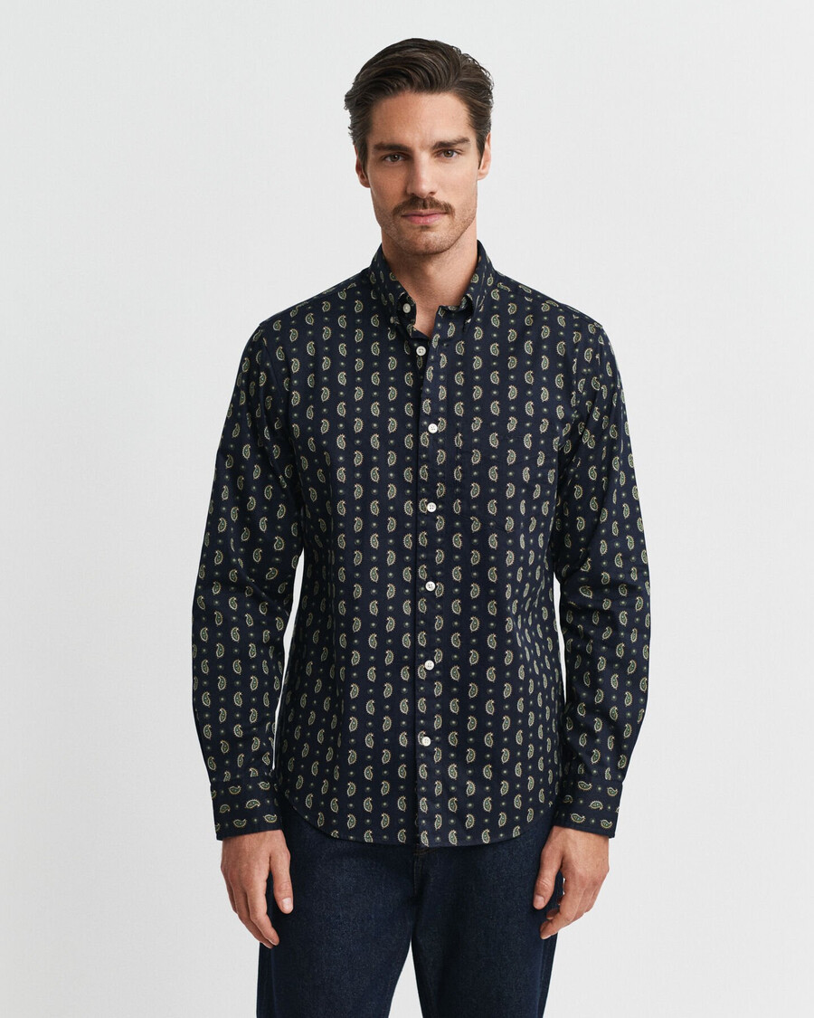 camisa de sarga con estampado paisley de corte regular - azul noche