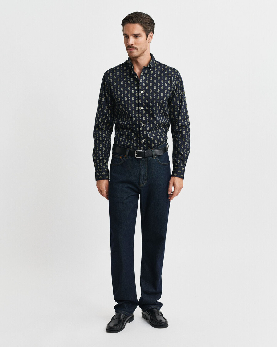 camisa de sarga con estampado paisley de corte regular - azul noche