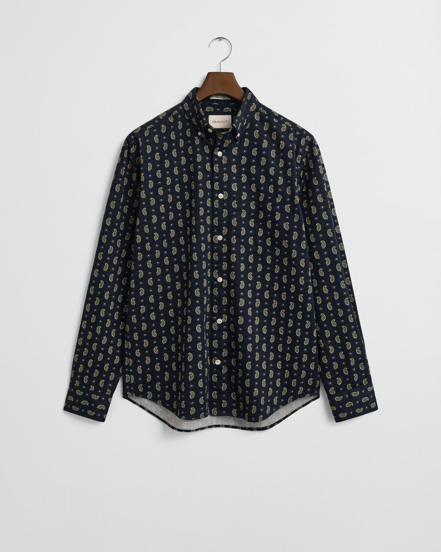 camisa de sarga con estampado paisley de corte regular - azul noche