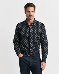 camisa de sarga con estampado paisley de corte regular - azul noche
