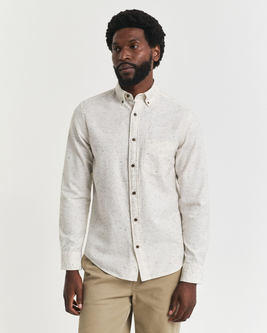 camisa de franela nepps de corte regular - crema