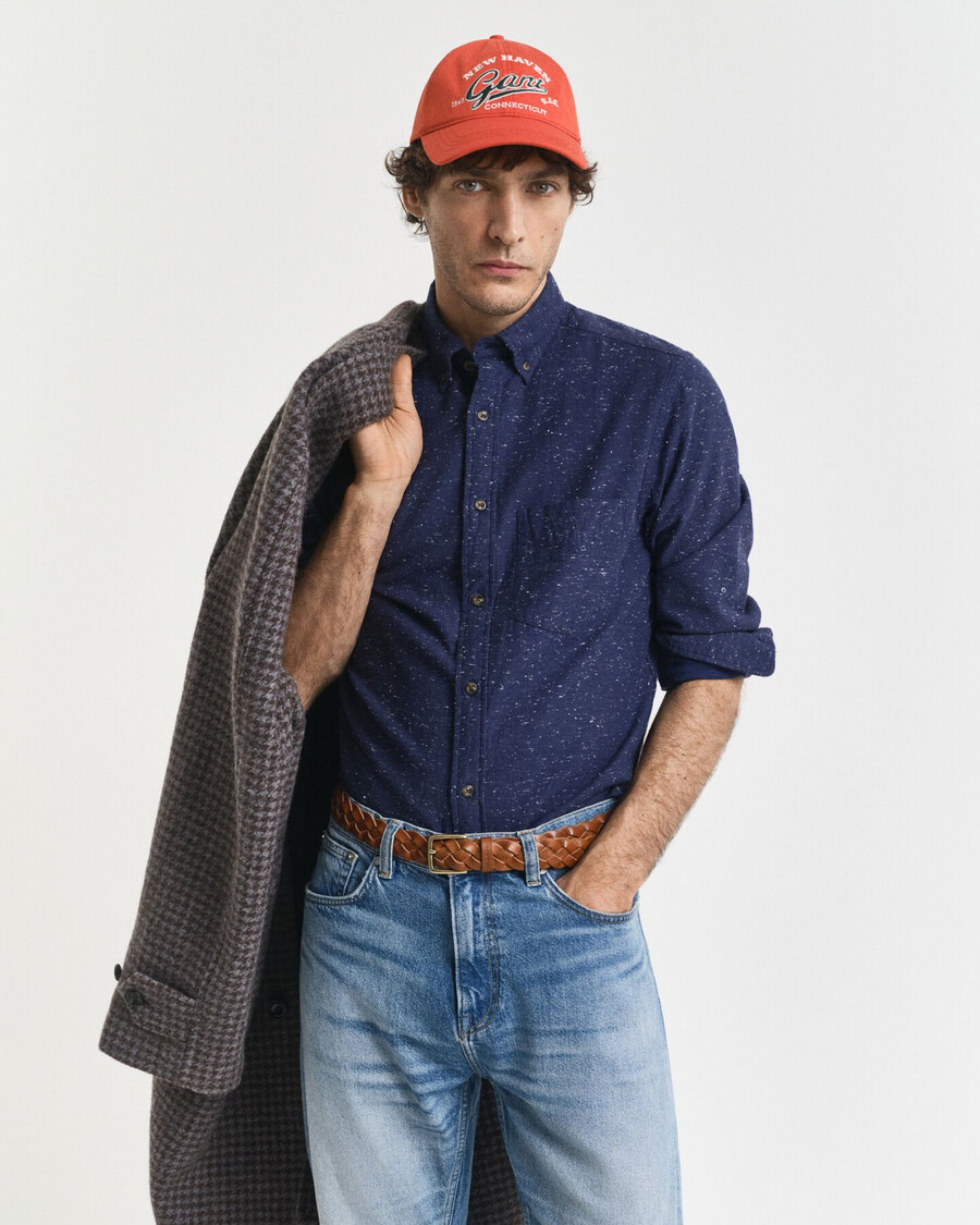 camisa de franela nepps de corte regular - azul persa