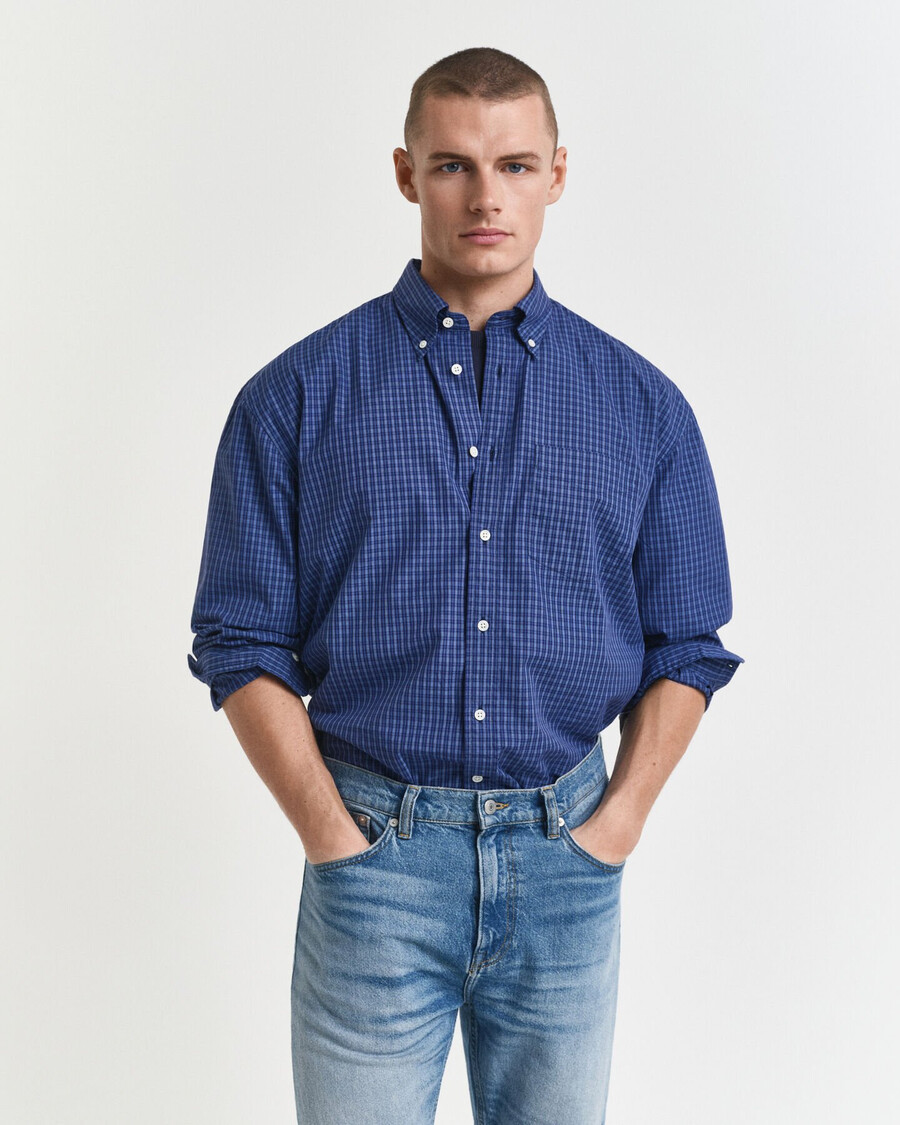 camisa oversize de popelina a cuadros micro - azul persa