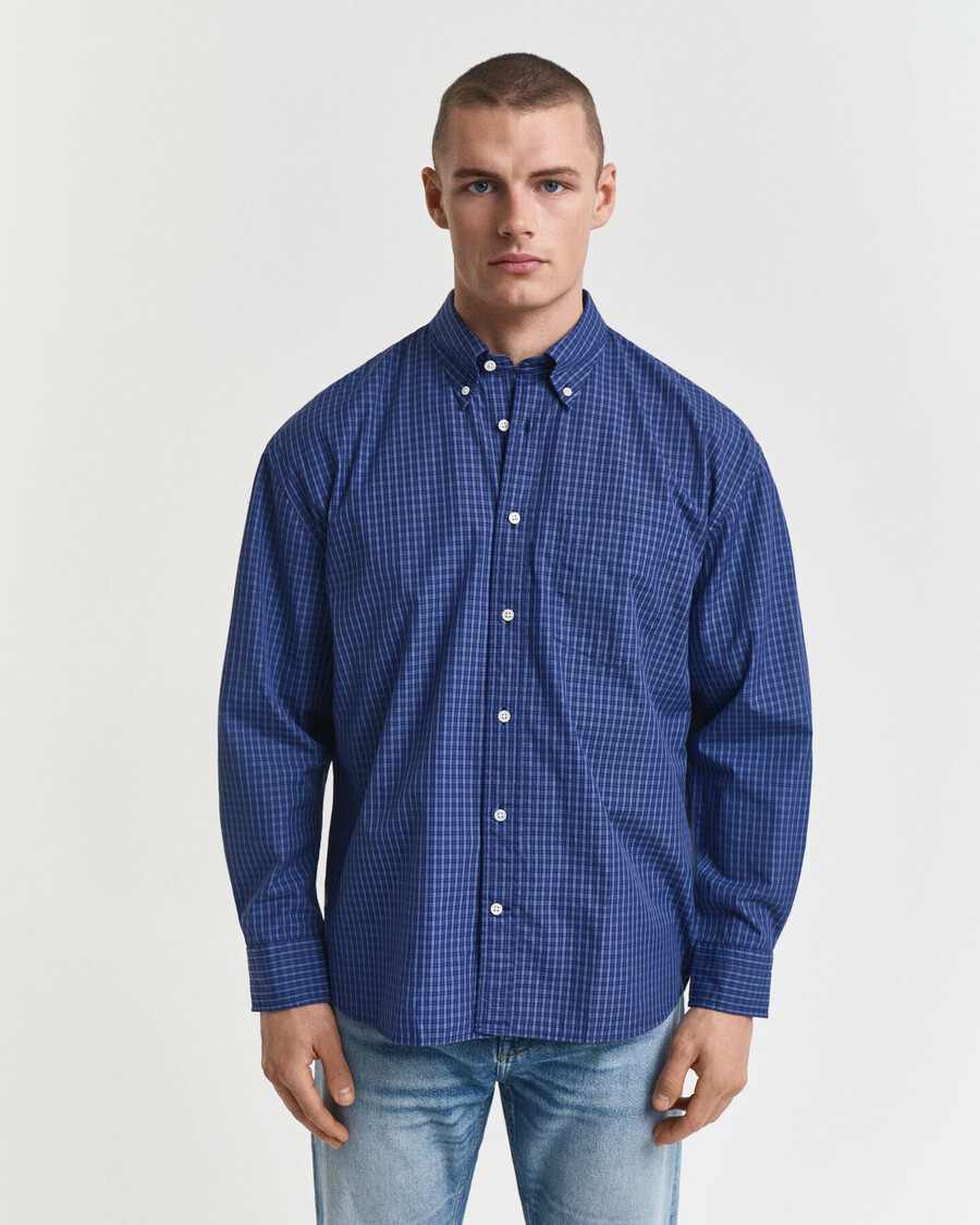 camisa oversize de popelina a cuadros micro - azul persa