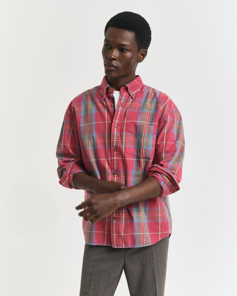 camisa oversize de sarga lavada a cuadros - modern rust