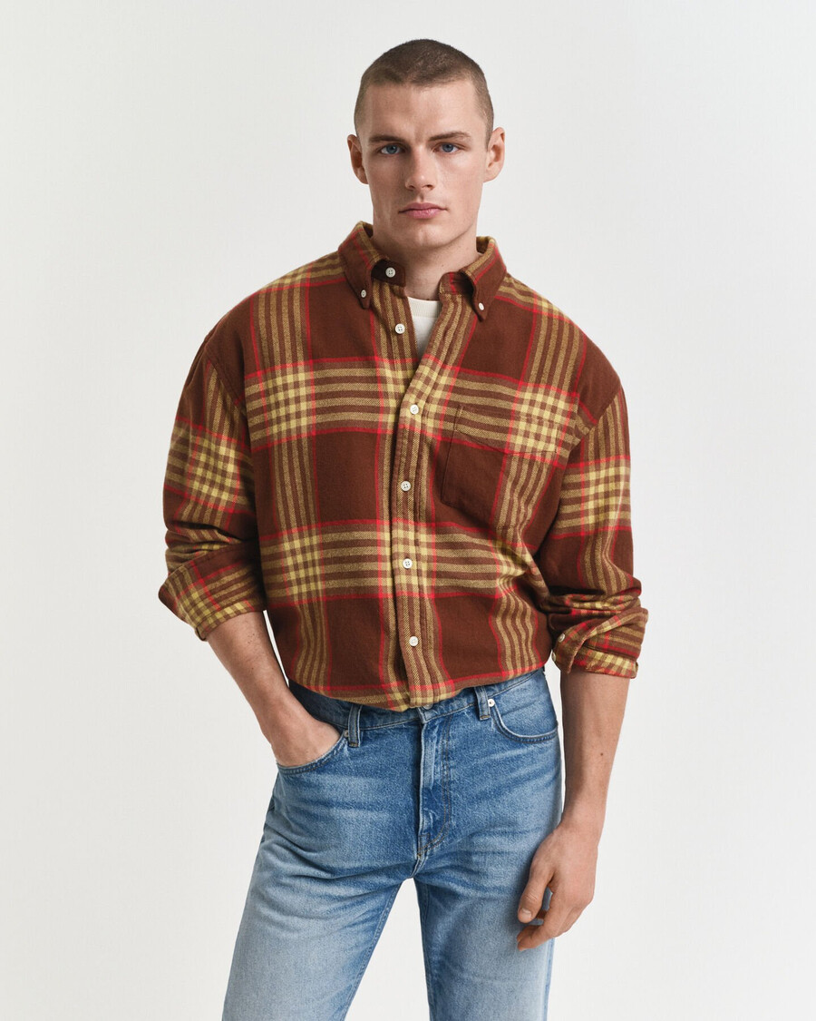 camisa de franela extragrande de sarga - marrón caoba