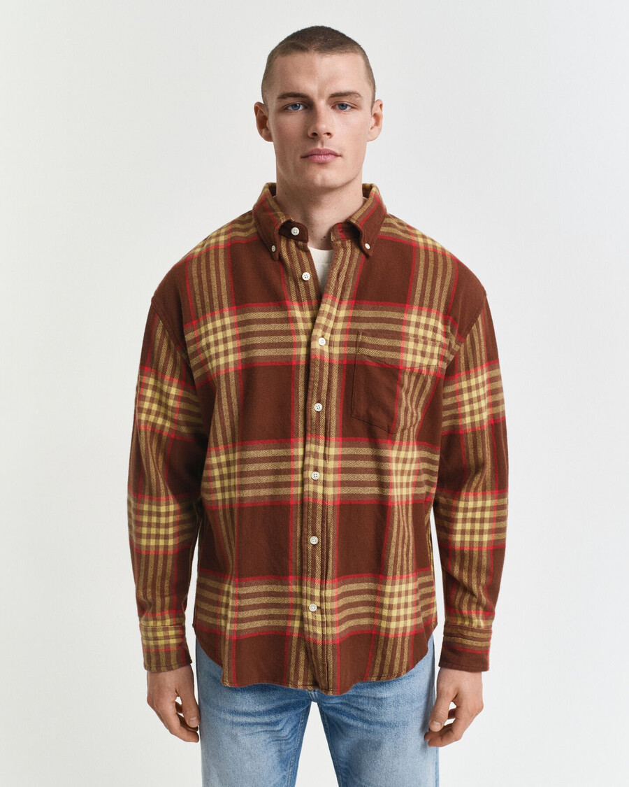 camisa de franela extragrande de sarga - marrón caoba