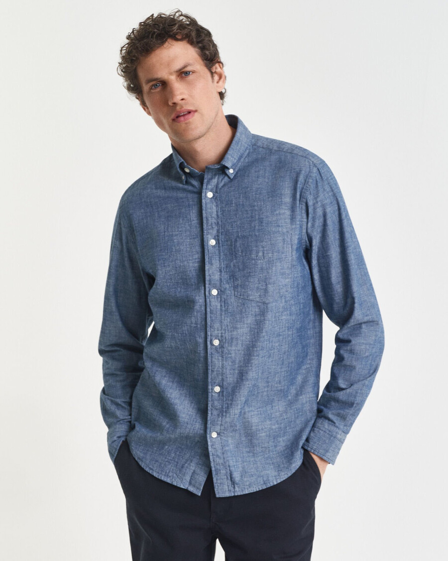 camisa de chambray Índigo de corte regular - azul medio