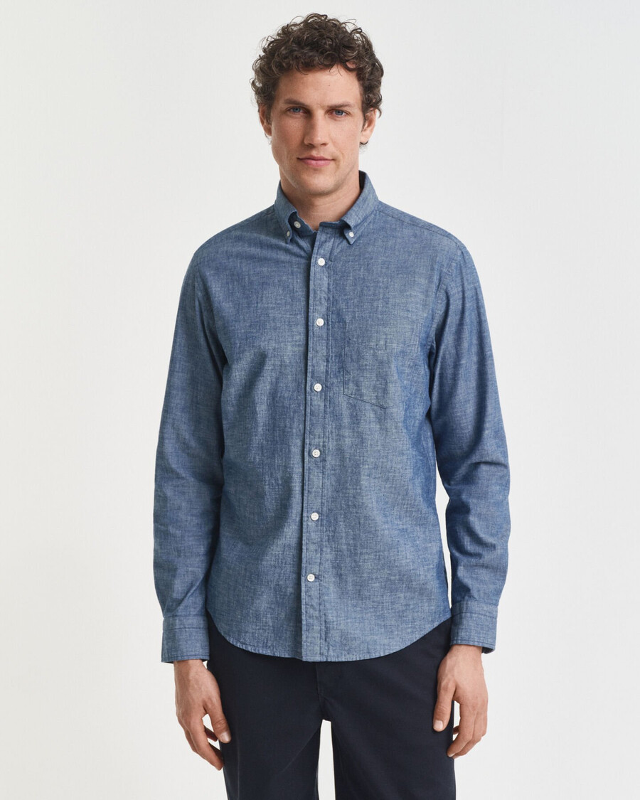 camisa de chambray Índigo de corte regular - azul medio