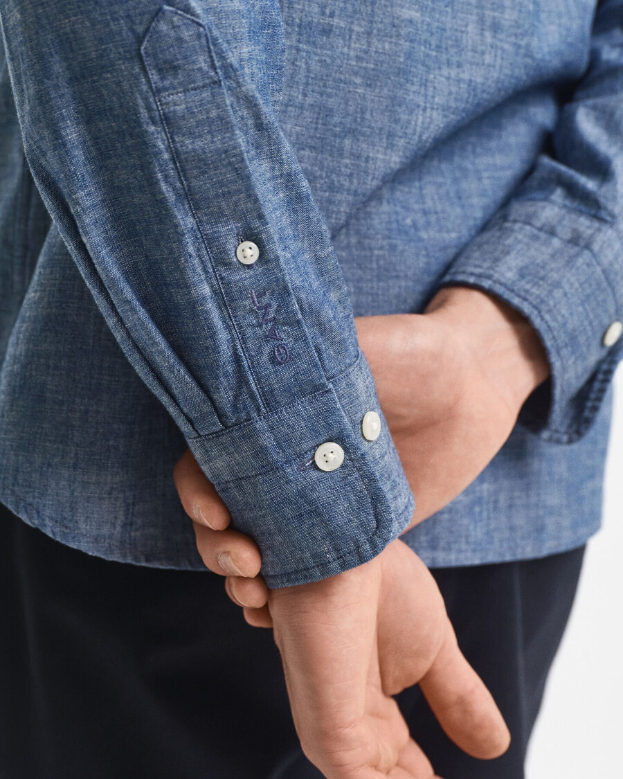 camisa de chambray Índigo de corte regular - azul medio