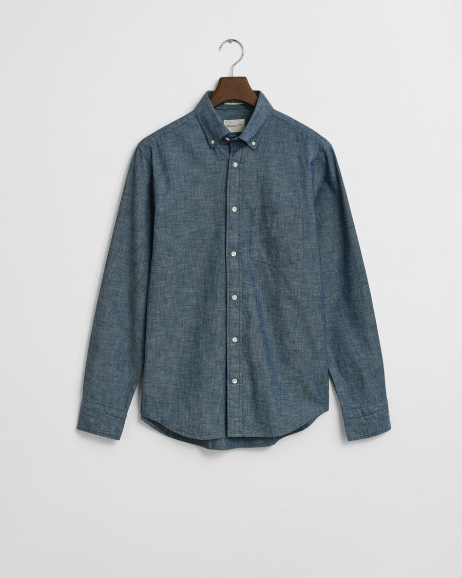 camisa de chambray Índigo de corte regular - azul medio