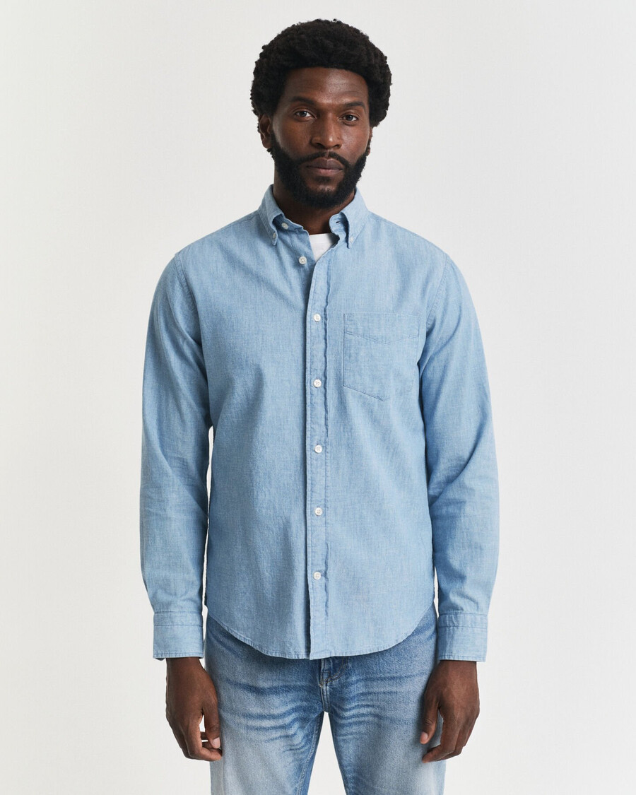 camisa chambray Índigo de corte regular - azul claro