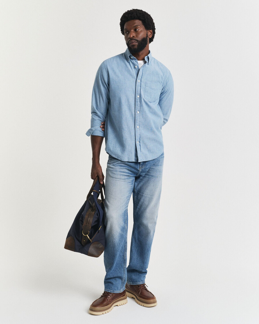 camisa chambray Índigo de corte regular - azul claro