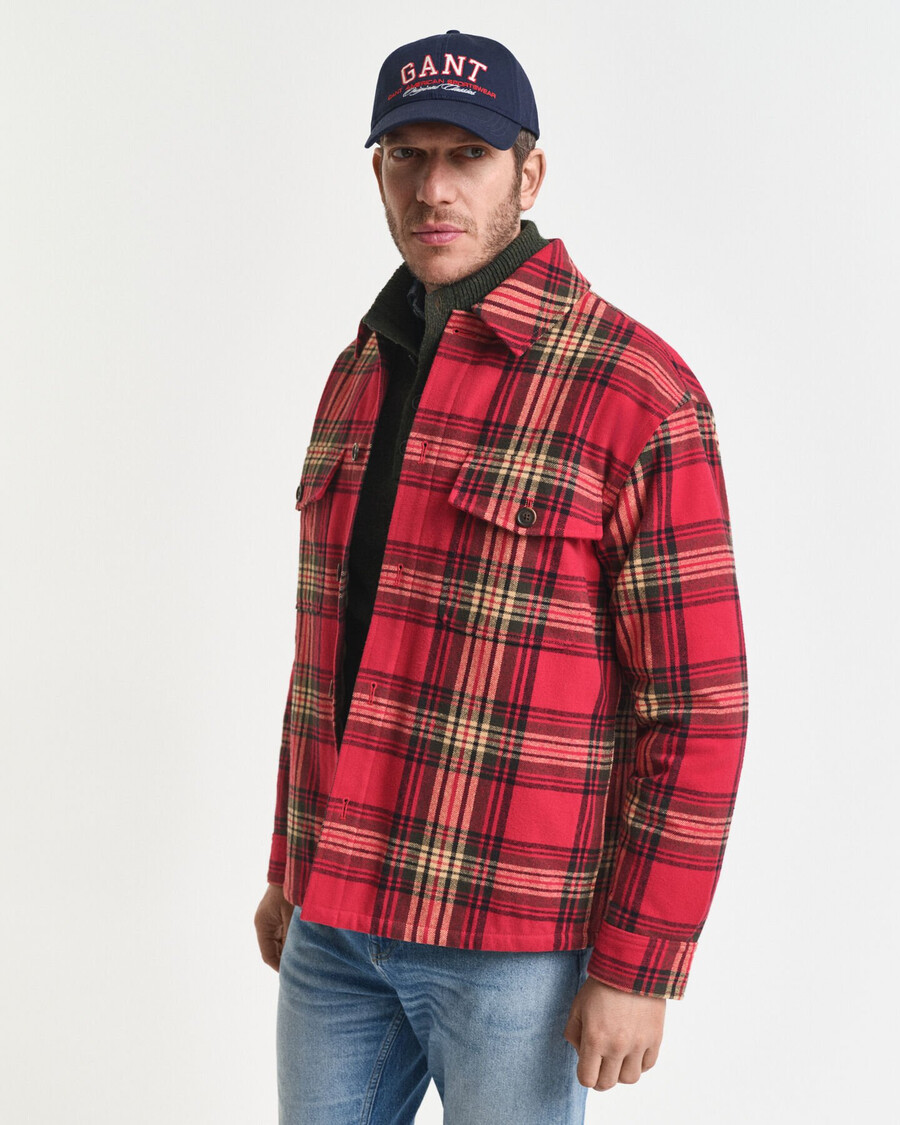camisa acolchada de cuadros de corte relajado - rojo cereza