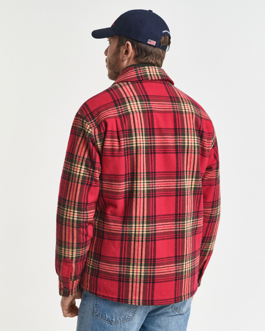 camisa acolchada de cuadros de corte relajado - rojo cereza