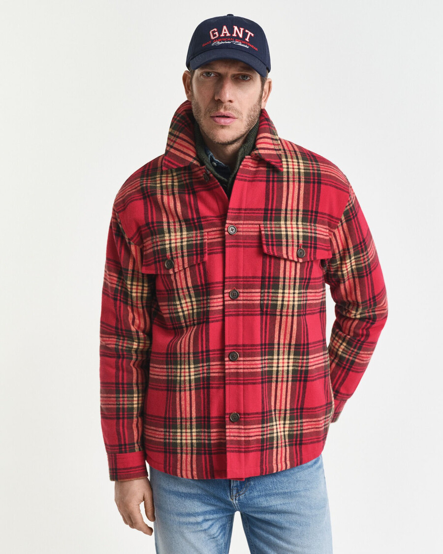 camisa acolchada de cuadros de corte relajado - rojo cereza