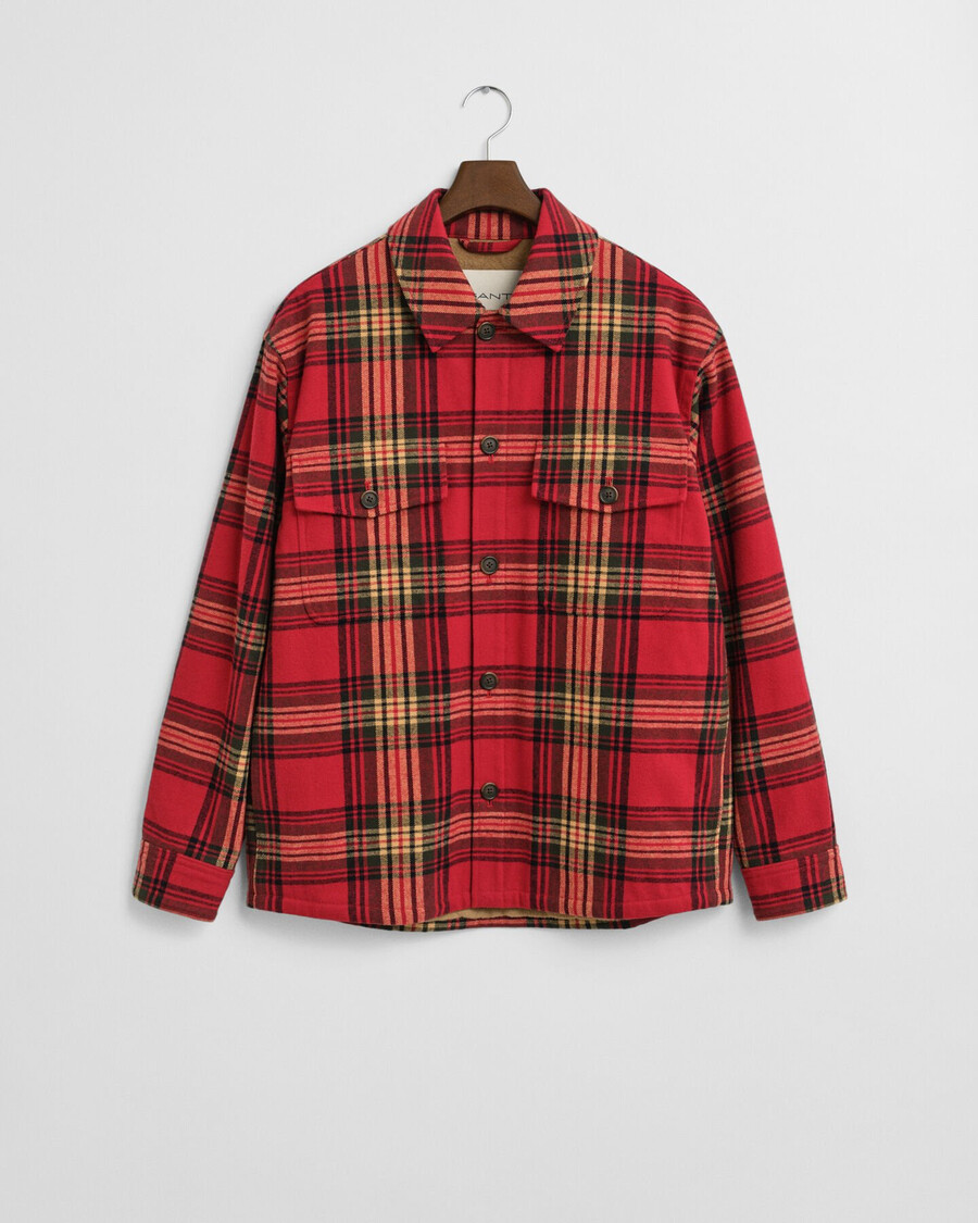camisa acolchada de cuadros de corte relajado - rojo cereza