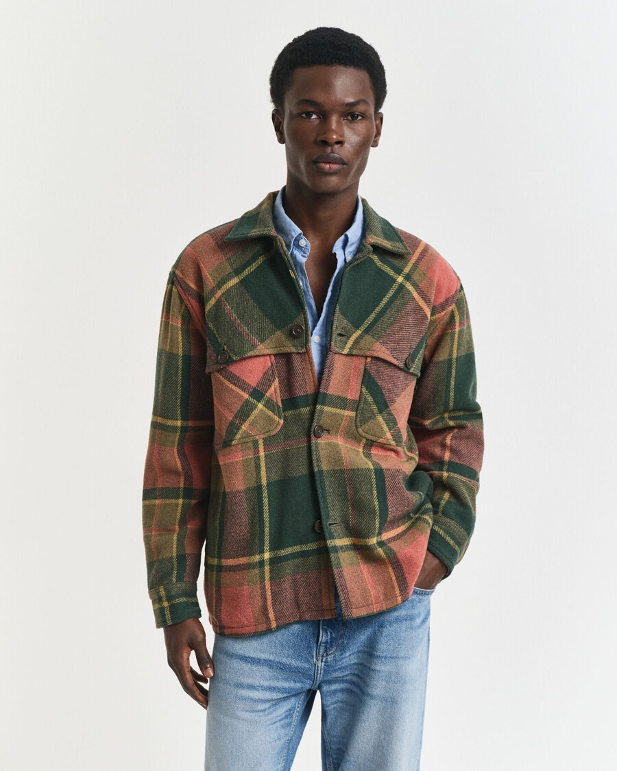 camisa de lana gruesa a cuadros de corte relajado - verde campo