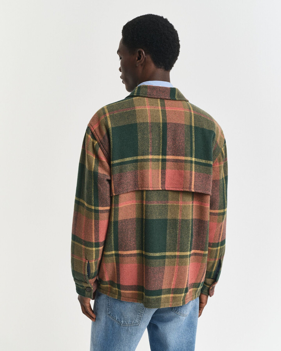 camisa de lana gruesa a cuadros de corte relajado - verde campo