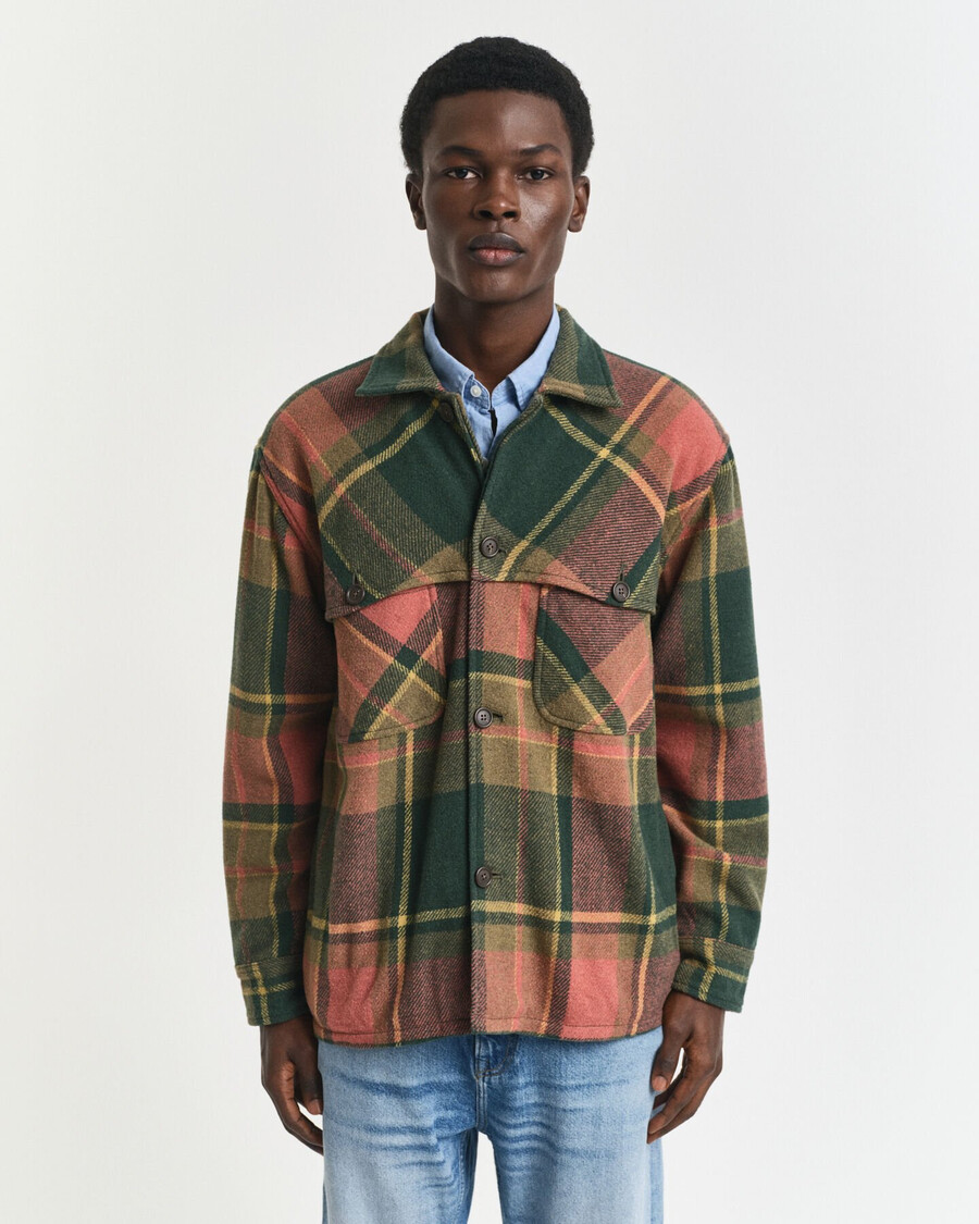camisa de lana gruesa a cuadros de corte relajado - verde campo