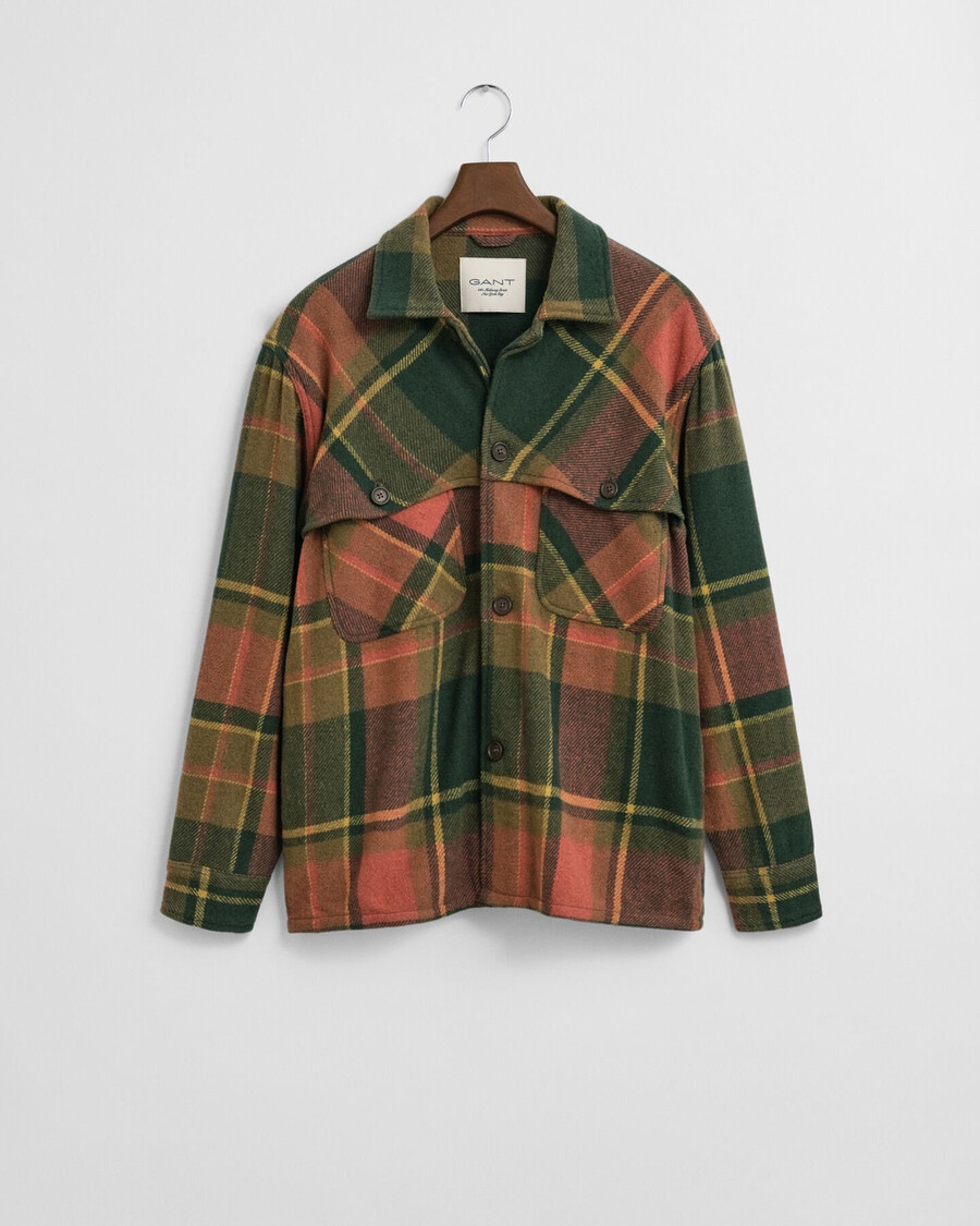 camisa de lana gruesa a cuadros de corte relajado - verde campo