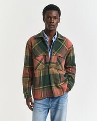 camisa de lana gruesa a cuadros de corte relajado - verde campo