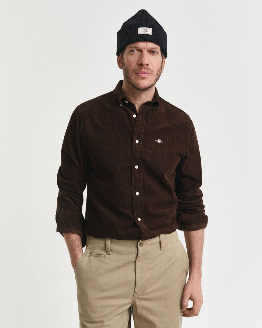 camisa de pana de algodón de corte regular - marrón intenso