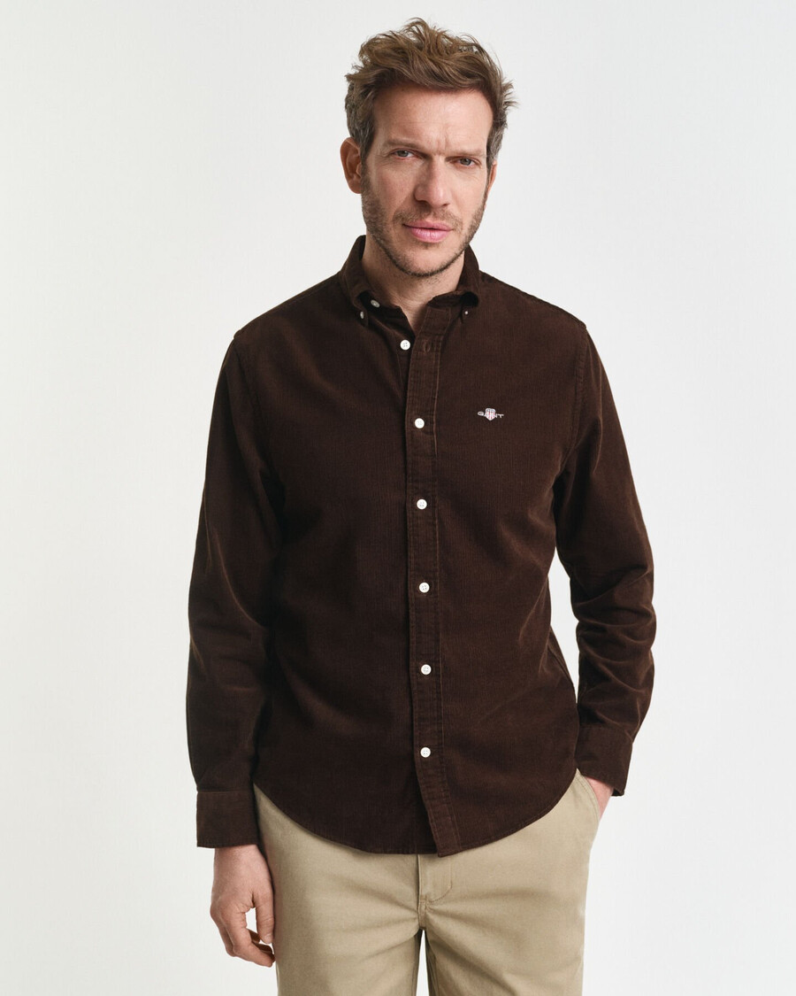 camisa de pana de algodón de corte regular - marrón intenso