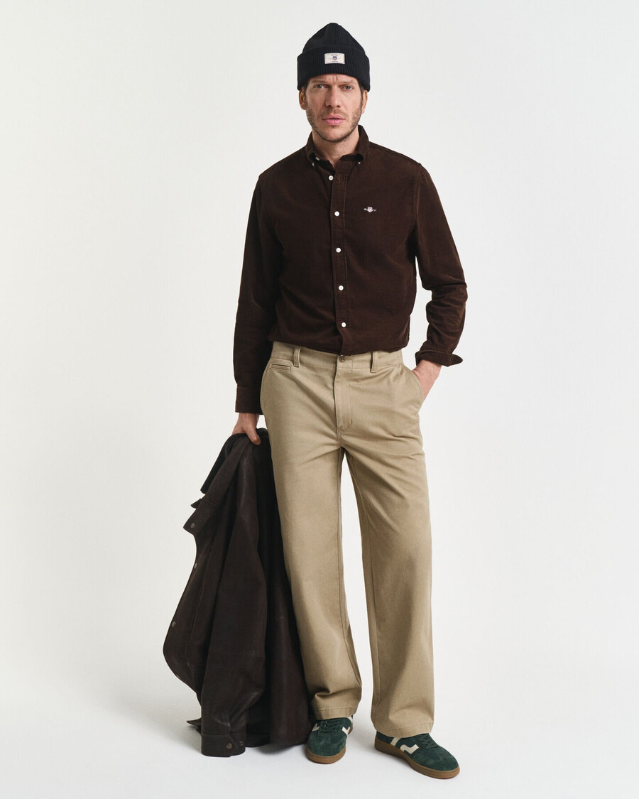 camisa de pana de algodón de corte regular - marrón intenso