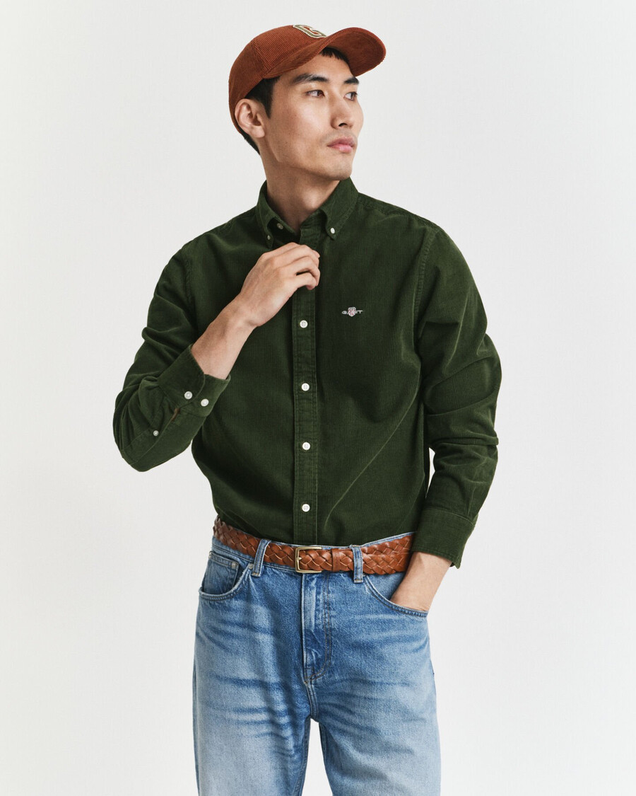 camisa de pana de algodón de corte regular - verde campestre