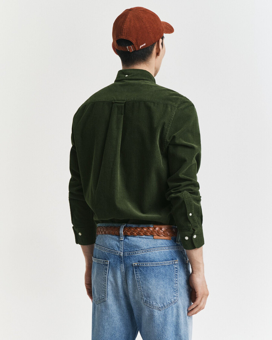 camisa de pana de algodón de corte regular - verde campestre