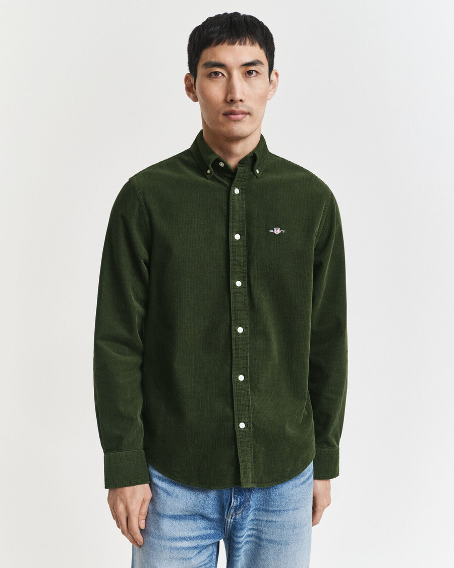 camisa de pana de algodón de corte regular - verde campestre