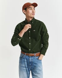 camisa de pana de algodón de corte regular - verde campestre