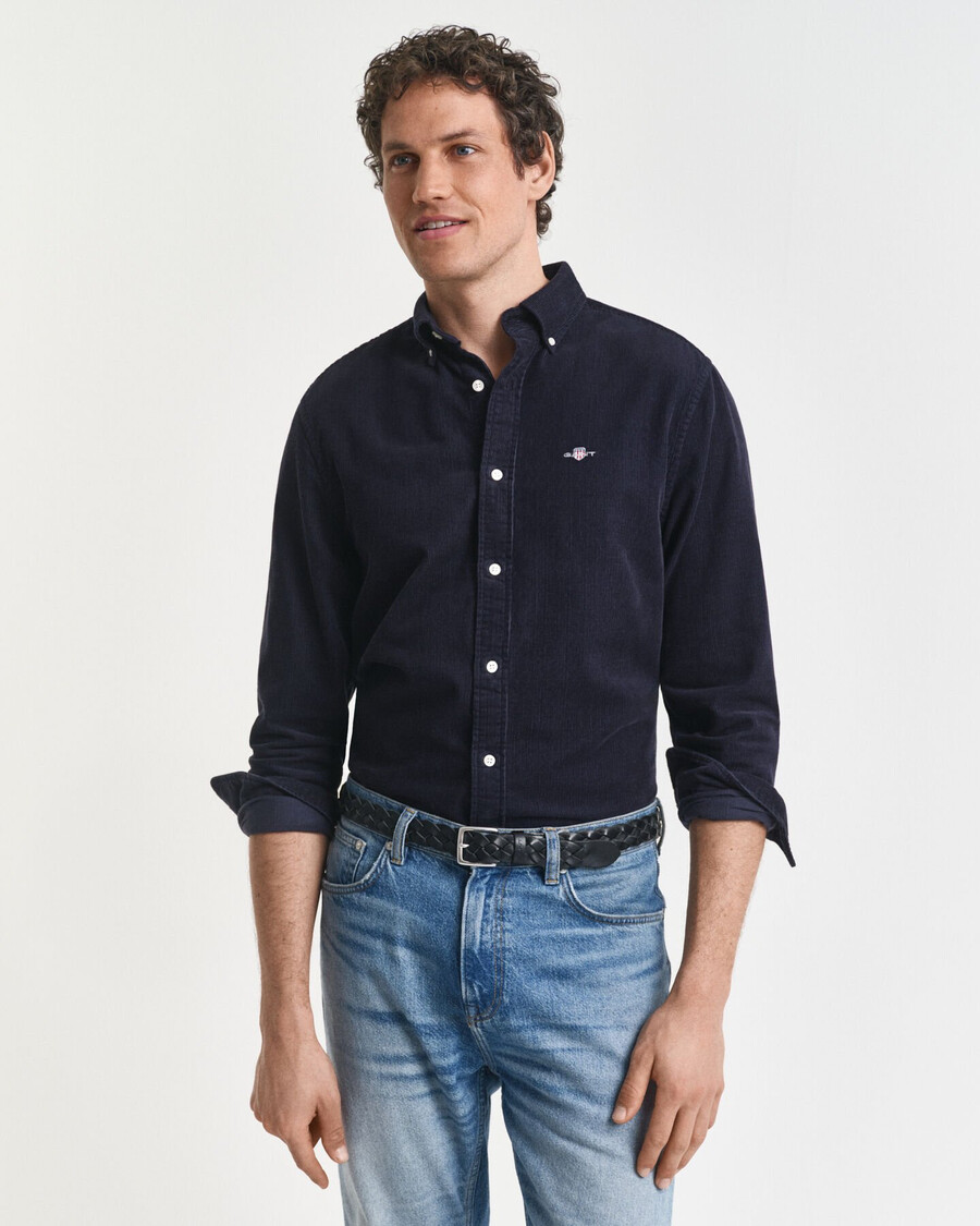 camisa de pana de algodón de corte regular - azul noche
